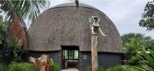 Sibaya Casino and Entertainment Kingdom dark-stained thatched dome exterior